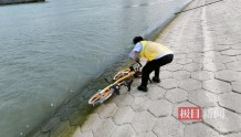 共享单车“泡”在江水中，美团单车：已回收，建议市民骑行时规范停车
