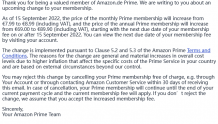 亚马逊发信通知用户9月起Prime服务每月多收1英镑/欧元