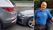 英国男子驾车遇前车失控 一个举动避免事故发生
